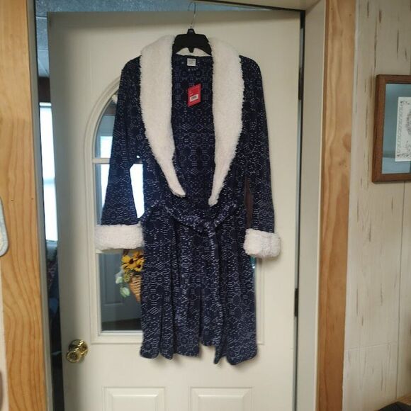New Ulta Blue White Designed Soft Fleece Robe Size Women's L/XL - Picture 1 of 2